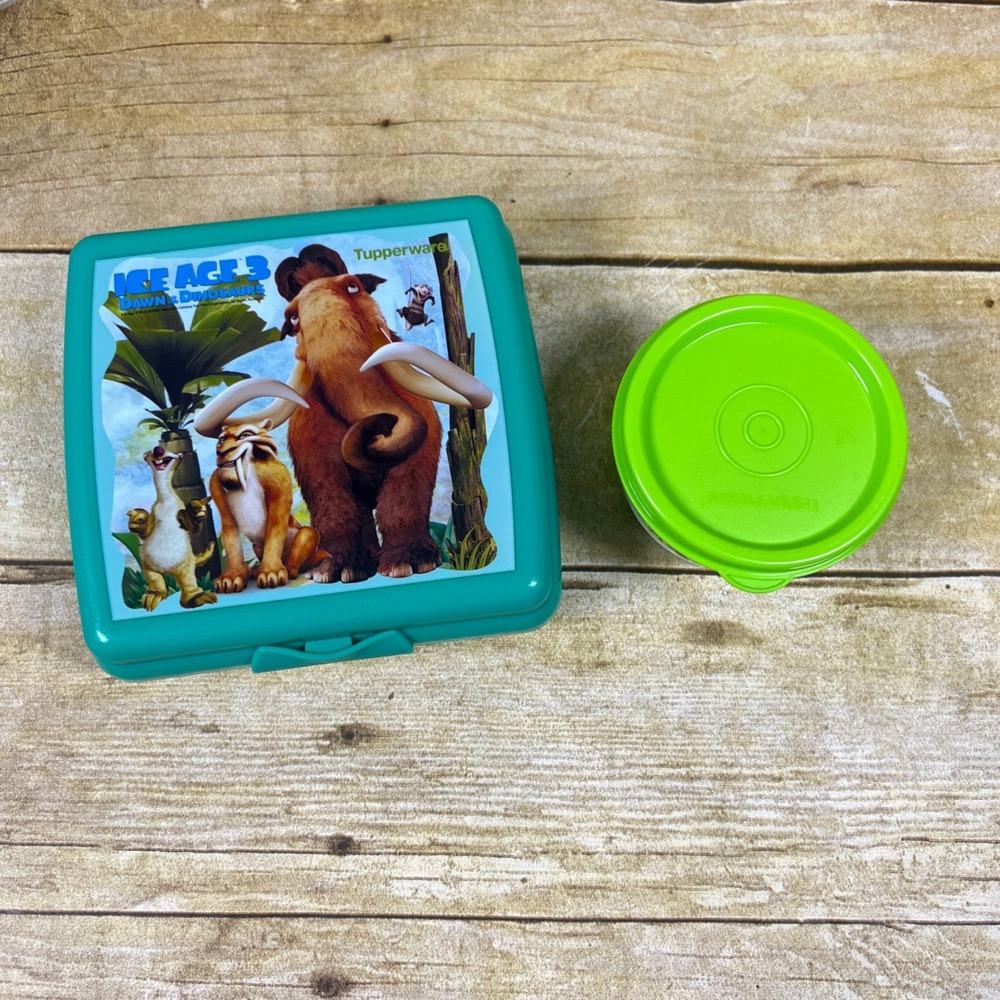 Tupperware Lunch Set Kids  Teal Green  Ice Age 3 Sandwich Box Snack Cup